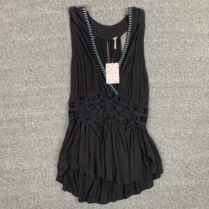 Free People Megan Peplum Tank Top Womens Small Embroidered Crochet Cutout NWT